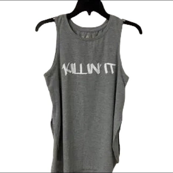 Madden NYC Juniors' "Killin' It" Graphic Muscle Tank. Gray. Medium. - Picture 1 of 6